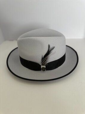 Steven Land Brooklyn Collection Fedora Silver Belly with Black Trim Brim Size M